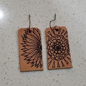 Full Grain Leather Floral Earrings